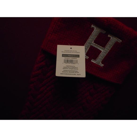19" Christmas Stocking Red Knit w/White Monogram Letter H on Cuff by Merry Brite - Picture 3 of 3